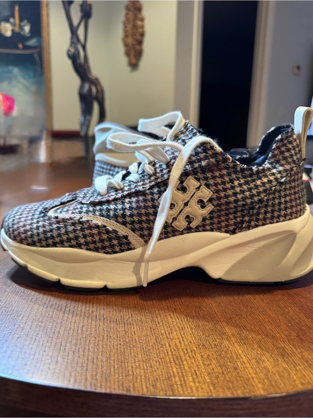 Tory Burch Houndstooth Chunky Sneaker - Black, White, Brown